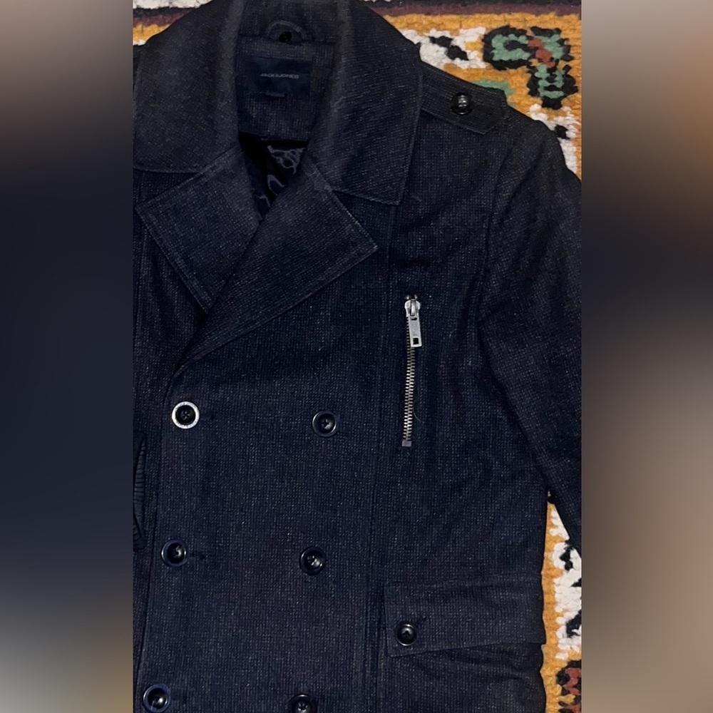 Jack&Jones Romeo WoolCoat -fully lined -detail!-heavy-pockets-EUC-Sz L 😍… - Picture 2 of 15